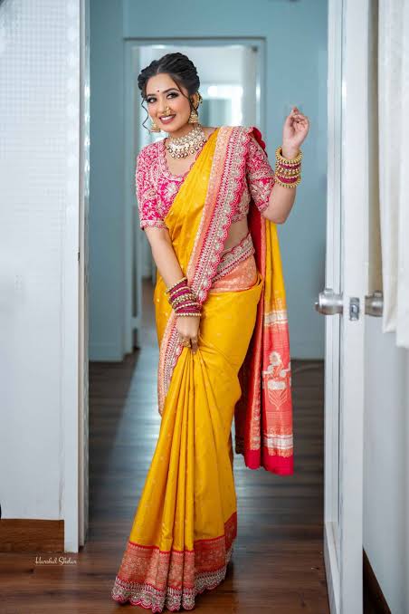 YELLOW SILK DESIGNER SAREE